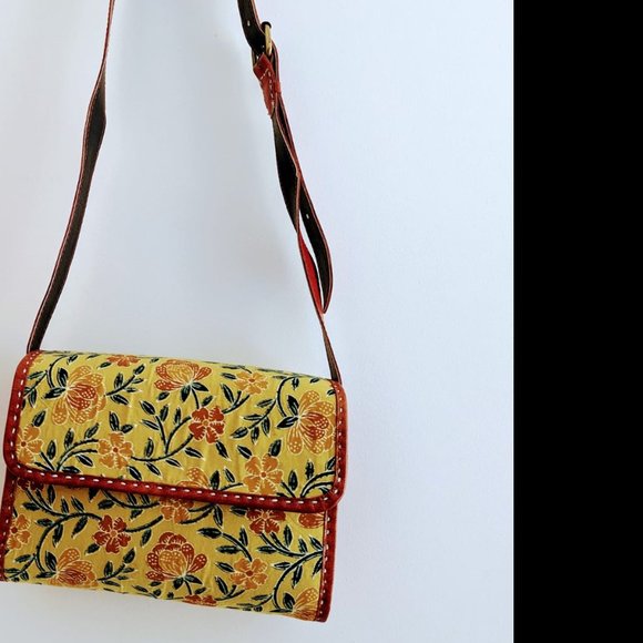 Handcrafted leather and cotton shoulder bag, vintage and summery! NEW item - Picture 1 of 4